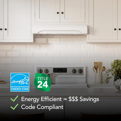 30 Inch Alta under Cabinet Range Hood, ENERGY STAR, 350 Max Blower CFM - Electric Rangehood and Exhaust for Kitchen Stove Cooking and Ventilation, White
