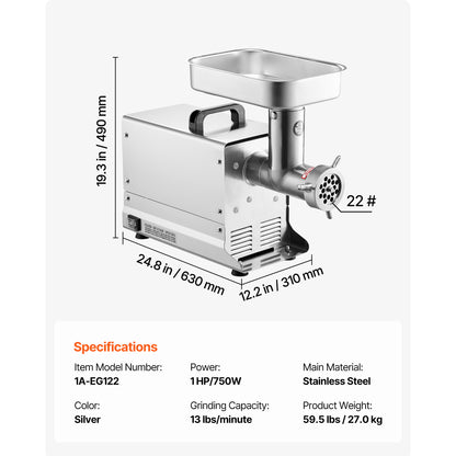 Commercial Electric Meat Grinder 300-1260Lb/H Sausage Mincer Stuffer Stainless