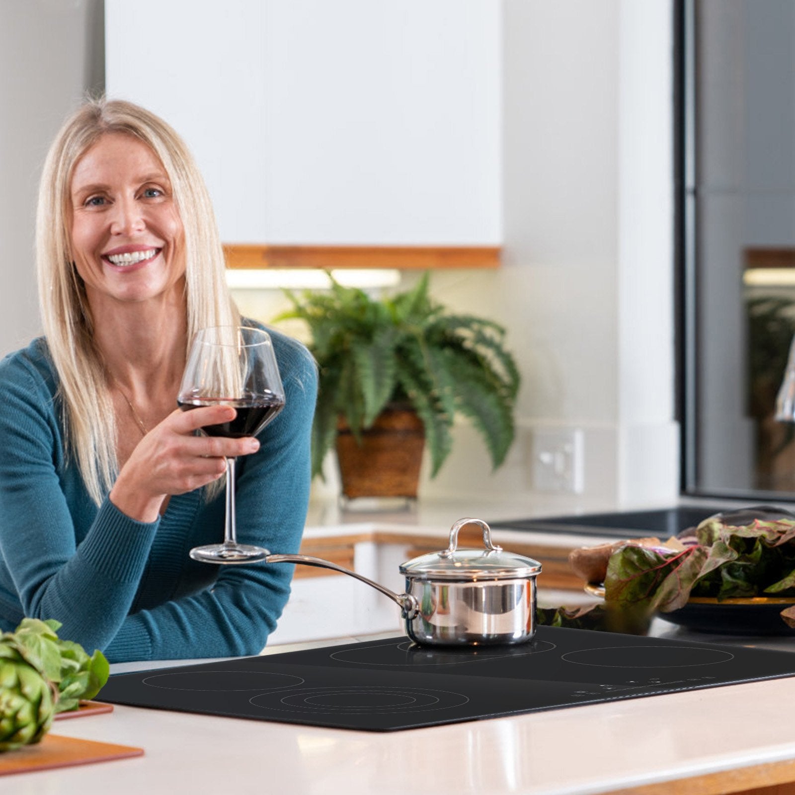 Built In Electric Stove Top, 30.3 X 20.5 Inch 4 Burners, 240V Glass Radiant Cooktop With Sensor Touch Control, Timer &amp; Child Lock Included, 9 Power Levels For Simmer Steam Slow Cook Fry