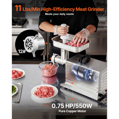 Commercial Electric Meat Grinder 300-1260Lb/H Sausage Mincer Stuffer Stainless