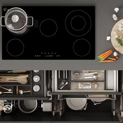Built In. 36 In. 240V Radiant Electric Cooktop in Black with 5 of Elements Including Dual Element and Warm Zone