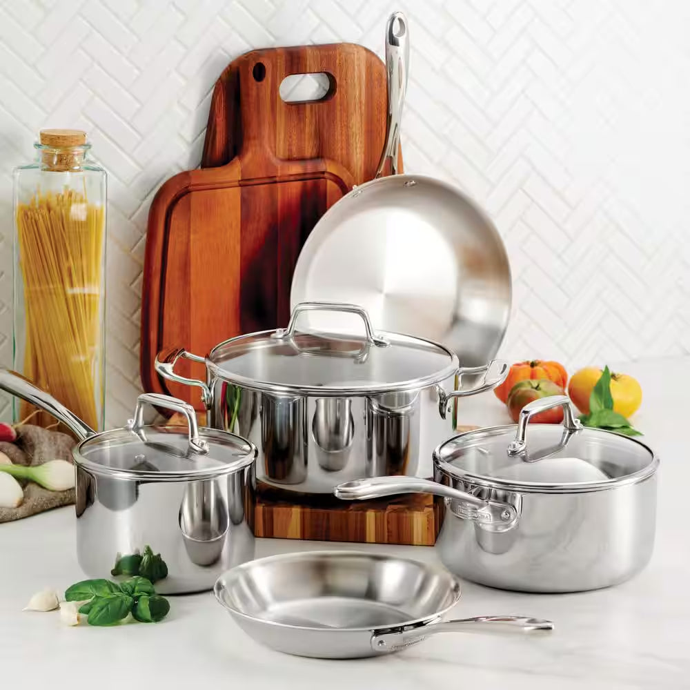 8 Piece Tri-Ply Clad Stainless Steel Cookware Set with Glass Lids