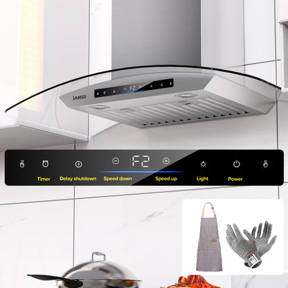 Wall Mount Range Hood 36 Inch 900 CFM Stainless Steel Range Hood with LED Light and Remote Control