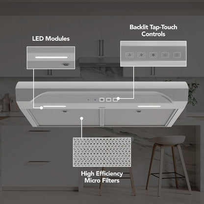 30 Inch Alta under Cabinet Range Hood, ENERGY STAR, 350 Max Blower CFM - Electric Rangehood and Exhaust for Kitchen Stove Cooking and Ventilation, Stainless Steel