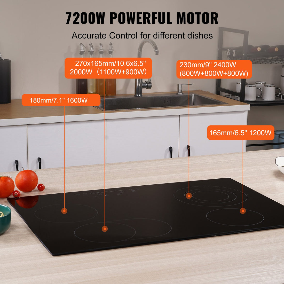 Built In Electric Stove Top, 30.3 X 20.5 Inch 4 Burners, 240V Glass Radiant Cooktop With Sensor Touch Control, Timer &amp; Child Lock Included, 9 Power Levels For Simmer Steam Slow Cook Fry
