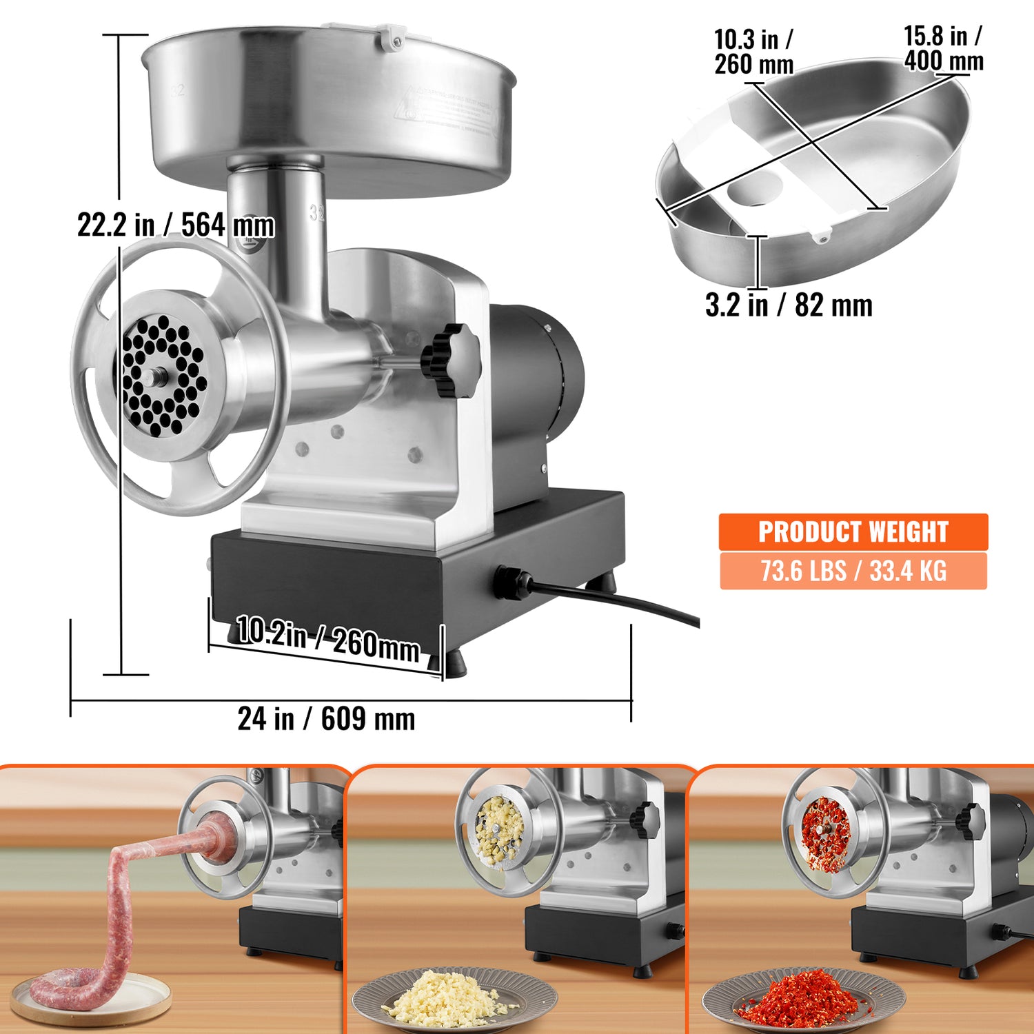 Commercial Electric Meat Grinder 300-1260Lb/H Sausage Mincer Stuffer Stainless