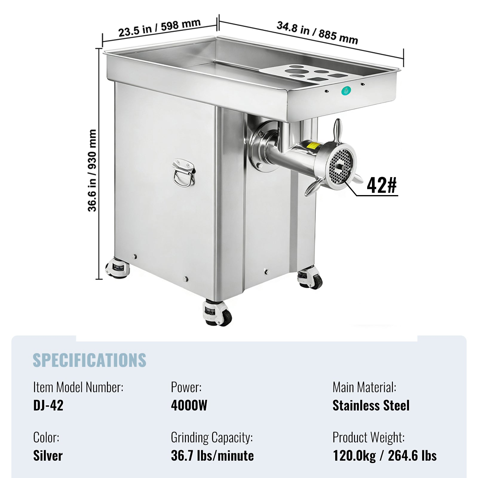 Commercial Electric Meat Grinder 300-1260Lb/H Sausage Mincer Stuffer Stainless
