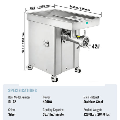 Commercial Electric Meat Grinder 300-1260Lb/H Sausage Mincer Stuffer Stainless