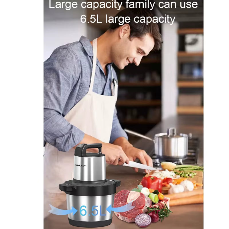 Food Processor 6.5L Electric Meat Grinders Stainless Steel Vegetable Slicer Chopper Crusher Kitchen Blenders Home Appliance