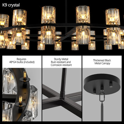 L005030-D48-P48B,W1340P310779,  48 Inches Luxury Chandeliers Crystal Living Room Decorative Lights Simple Modern Dining Room LED Lighting,for Home Decor Black ,Bulbs Included