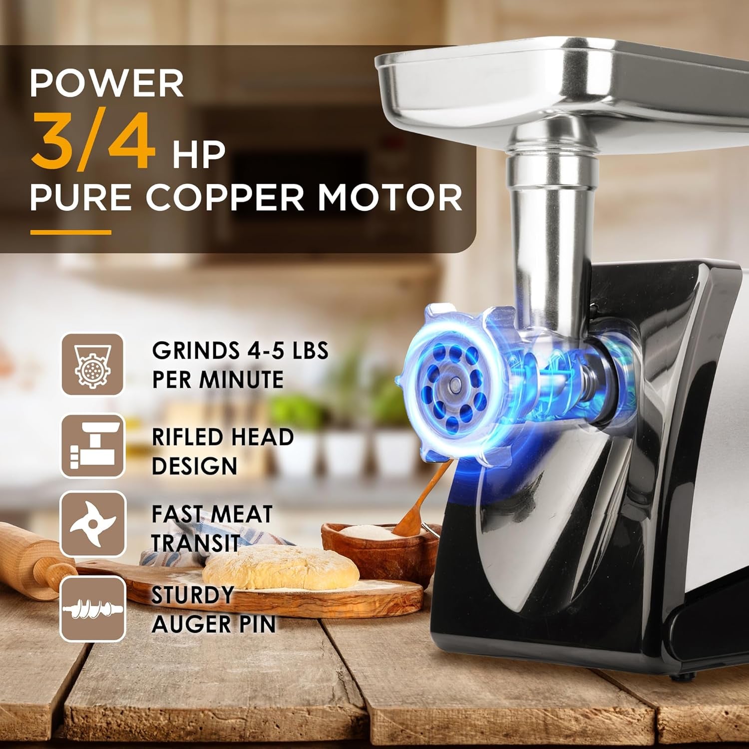 7.5" Electric Meat Slicer, with Stainless Steel Blade, Meat Grinder, Electric Meat Grinder Heavy Duty, Home Kitchen Use Food Grinder
