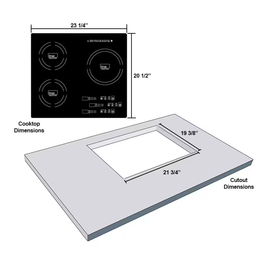 TI-3B 24 In. Triple Element Black Induction Glass-Ceramic Cooktop 3300W 858UL Certified
