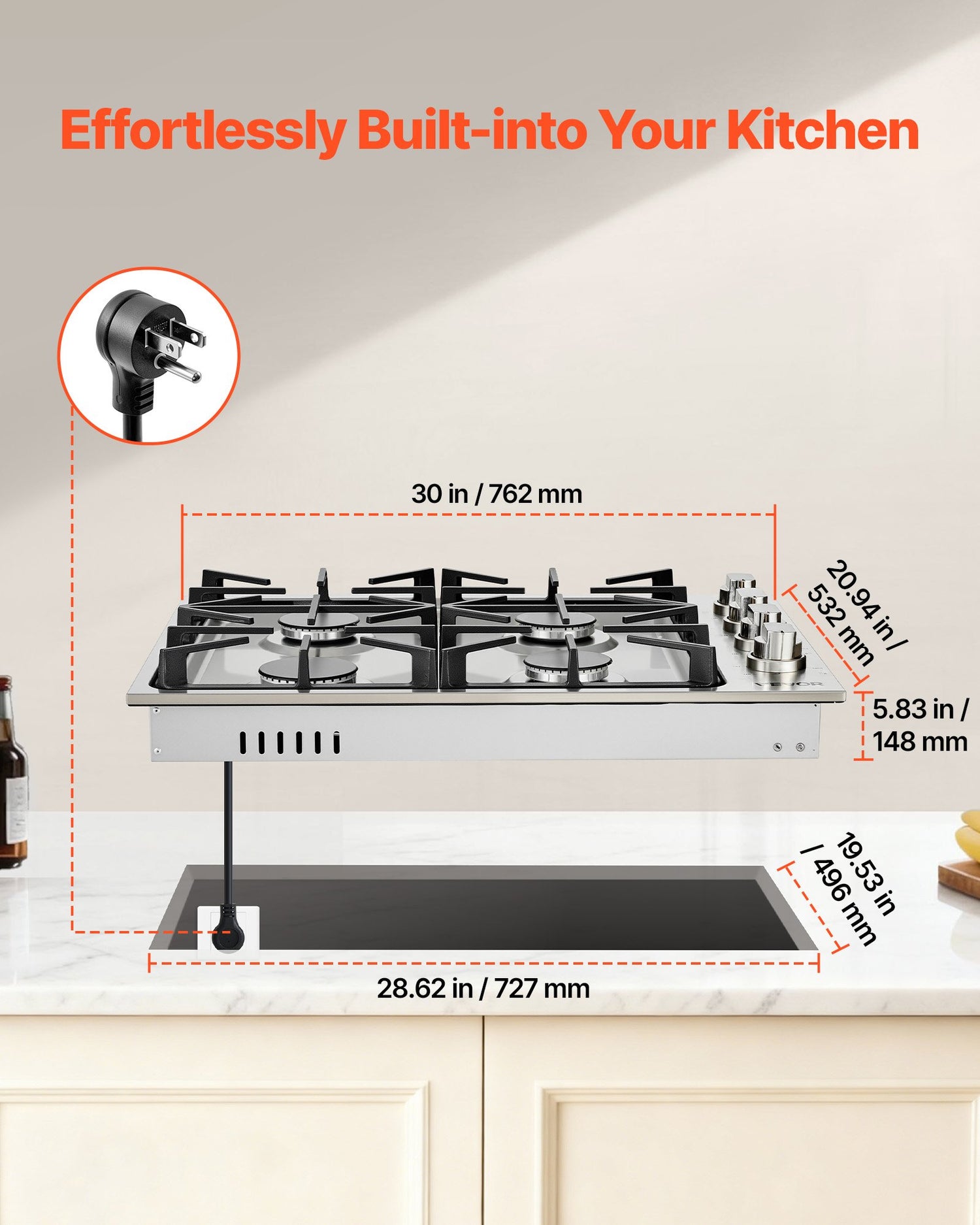Gas Cooktop, 30 Inch 4 Burners Gas Stove Top, Max 48000BTU Built-in Stainless Steel Stove Top LPG/NG Convertible Dual Fuel Cooktop Stoves With Sealed Burner For Sear, Stew, Boil, Stir-Fry