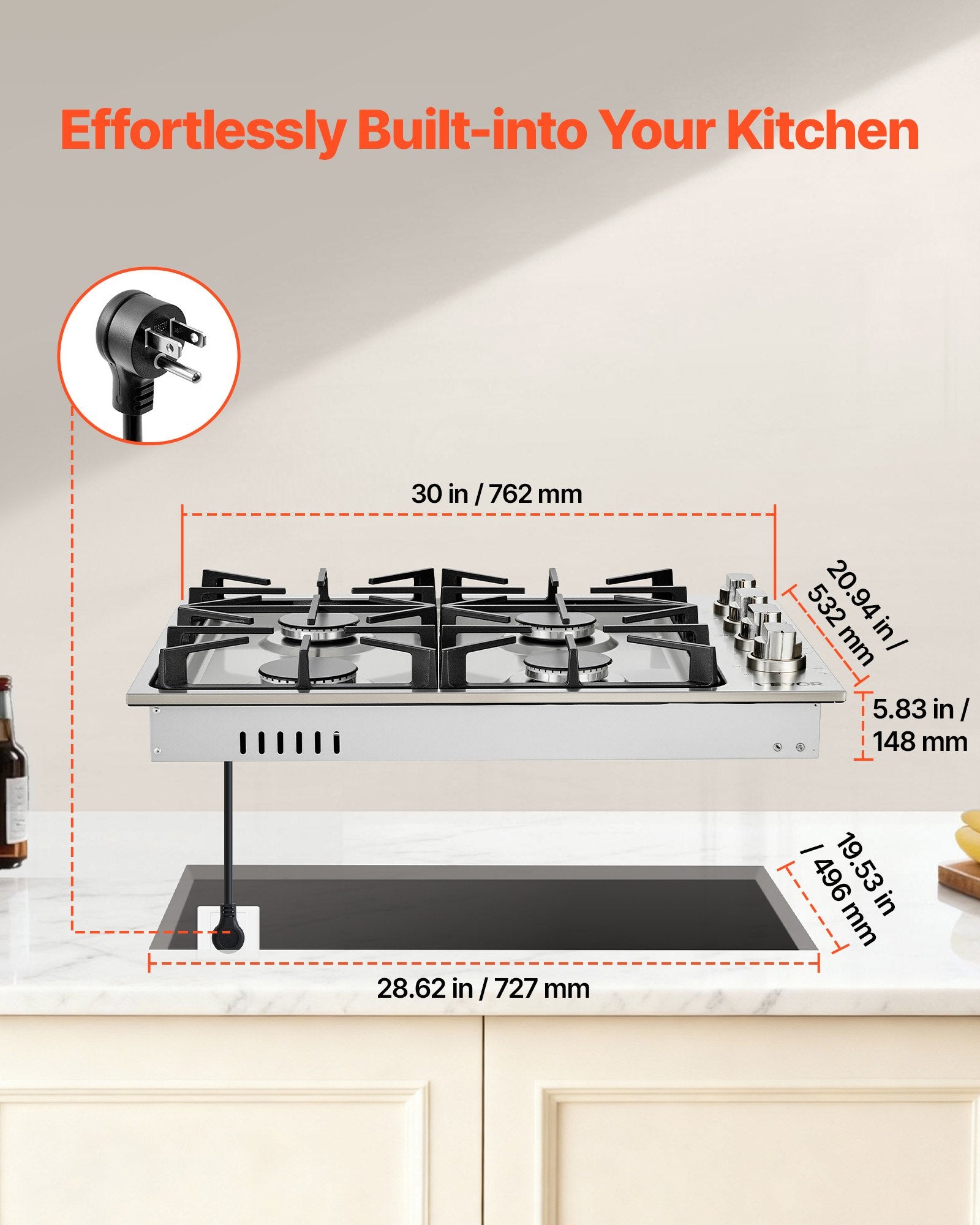 Gas Cooktop, 30 Inch 4 Burners Gas Stove Top, Max 48000BTU Built-in Stainless Steel Stove Top LPG/NG Convertible Dual Fuel Cooktop Stoves With Sealed Burner For Sear, Stew, Boil, Stir-Fry