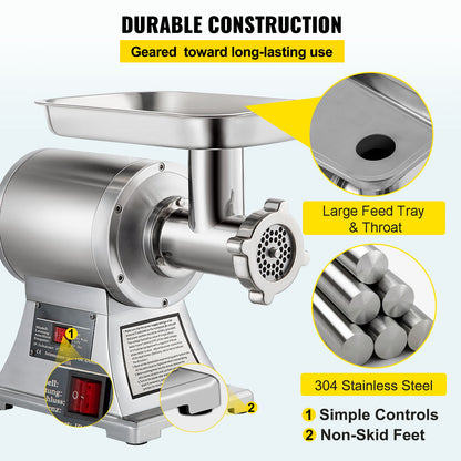 Commercial Electric Meat Grinder 300-1260Lb/H Sausage Mincer Stuffer Stainless