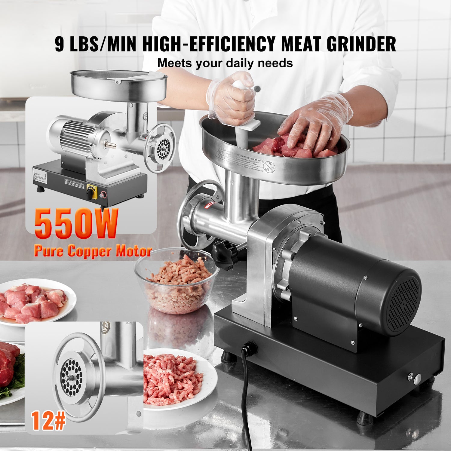 Commercial Electric Meat Grinder 300-1260Lb/H Sausage Mincer Stuffer Stainless