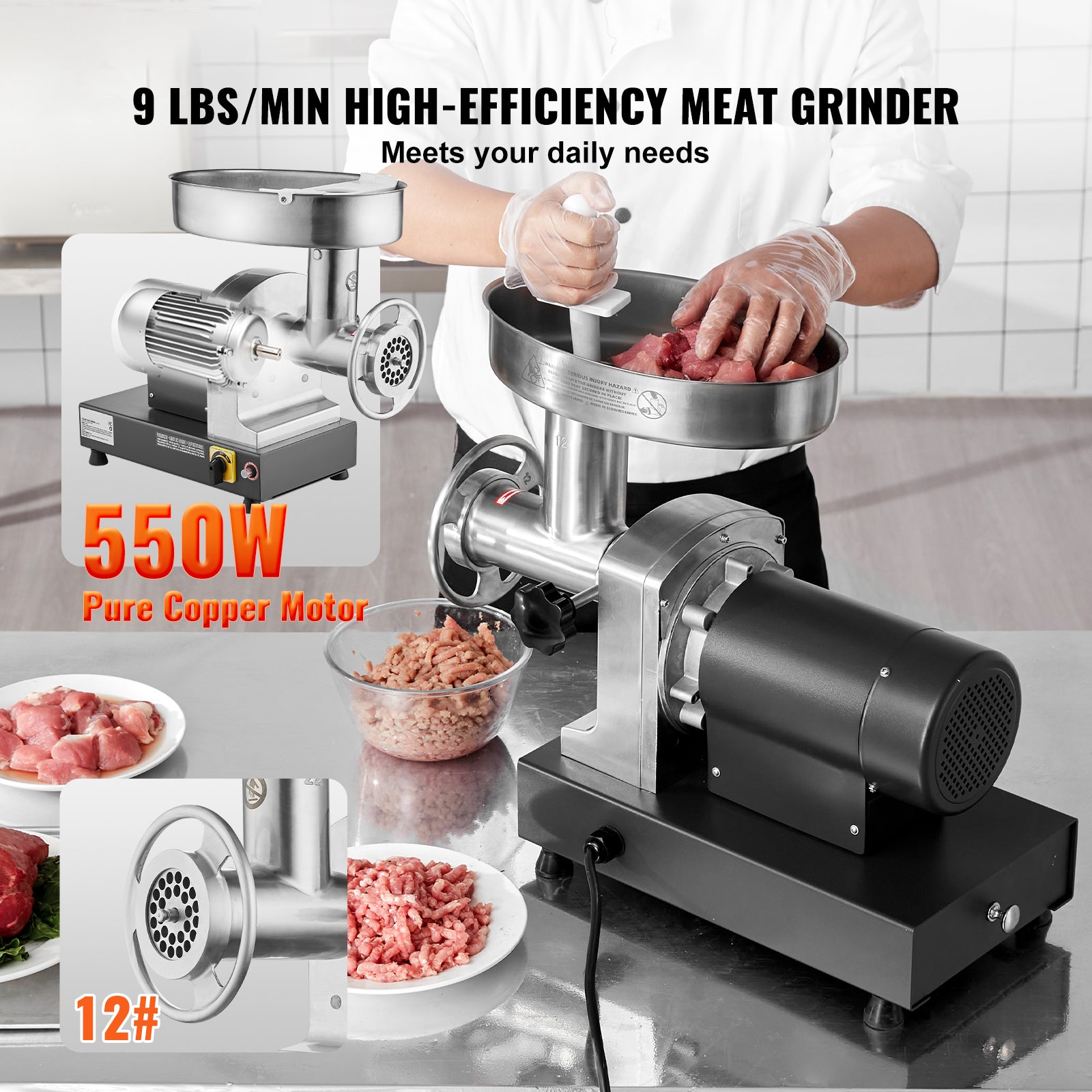 Commercial Electric Meat Grinder 300-1260Lb/H Sausage Mincer Stuffer Stainless