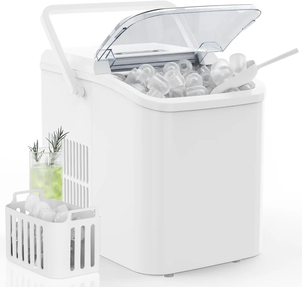 Countertop Ice Maker With Handle, 26lbs&amp;24H Portable Ice Machine, 9 Bullet Ice Cubes Ready In 6 Mins, Self-Cleaning, Quiet Compact Ice Maker For Home, Kitchen, RV, Camping