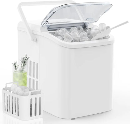 Countertop Ice Maker With Handle, 26lbs&amp;24H Portable Ice Machine, 9 Bullet Ice Cubes Ready In 6 Mins, Self-Cleaning, Quiet Compact Ice Maker For Home, Kitchen, RV, Camping