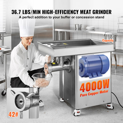 Commercial Electric Meat Grinder 300-1260Lb/H Sausage Mincer Stuffer Stainless