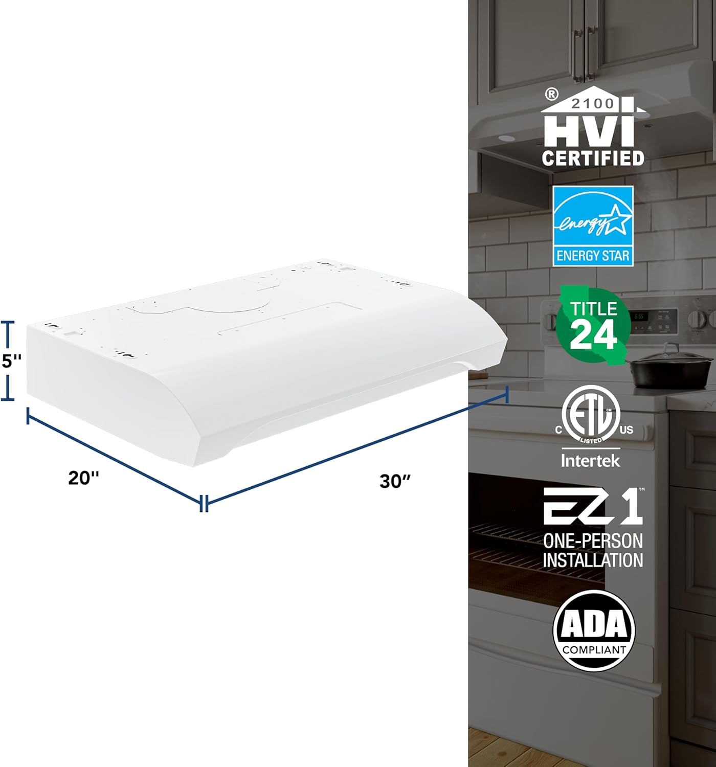 30 Inch Alta under Cabinet Range Hood, ENERGY STAR, 350 Max Blower CFM - Electric Rangehood and Exhaust for Kitchen Stove Cooking and Ventilation, White