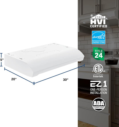 30 Inch Alta under Cabinet Range Hood, ENERGY STAR, 350 Max Blower CFM - Electric Rangehood and Exhaust for Kitchen Stove Cooking and Ventilation, White