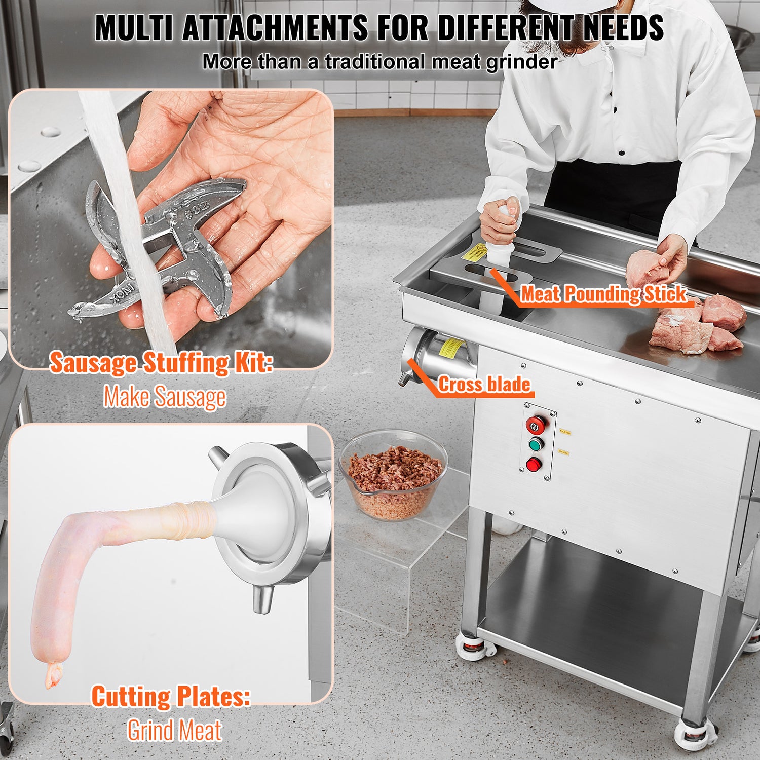 Commercial Electric Meat Grinder 300-1260Lb/H Sausage Mincer Stuffer Stainless