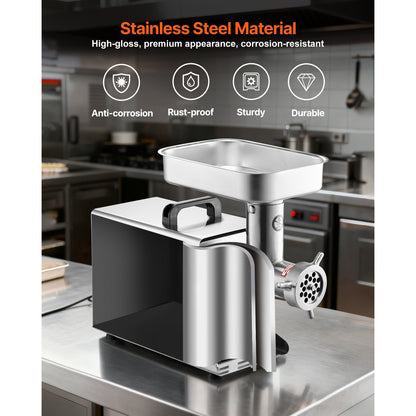 Commercial Electric Meat Grinder 300-1260Lb/H Sausage Mincer Stuffer Stainless