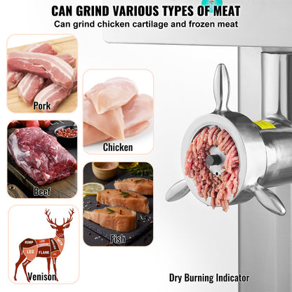 Commercial Electric Meat Grinder 300-1260Lb/H Sausage Mincer Stuffer Stainless