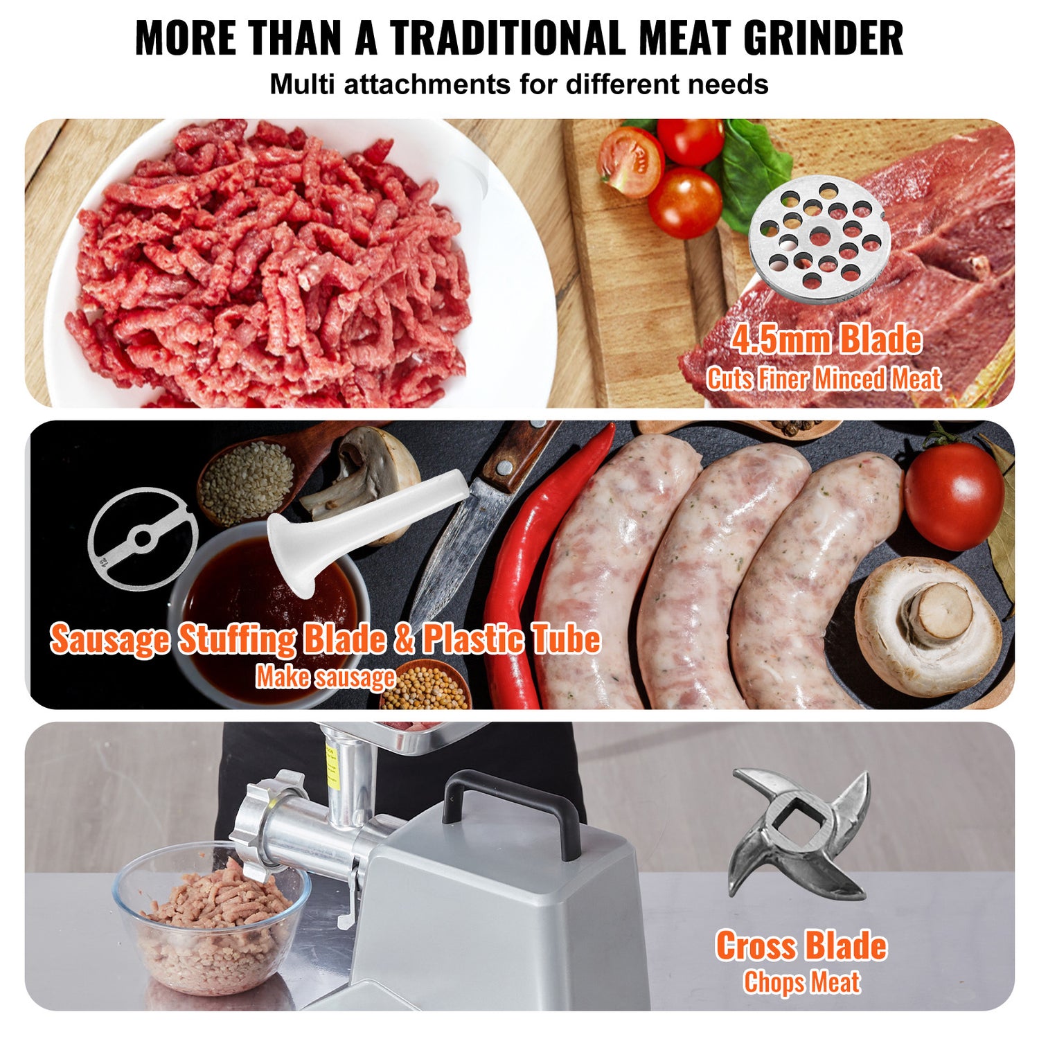 Commercial Electric Meat Grinder 300-1260Lb/H Sausage Mincer Stuffer Stainless