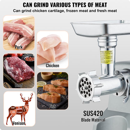 Commercial Electric Meat Grinder 300-1260Lb/H Sausage Mincer Stuffer Stainless