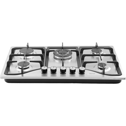 Gas Cooktop 30 Inch, Max 12250BTU 5 Burners Built-in Stainless Steel Gas Stove Top, LPG NG Convertible Dual Fuel Natural Gas Hob With Thermocouple Protection