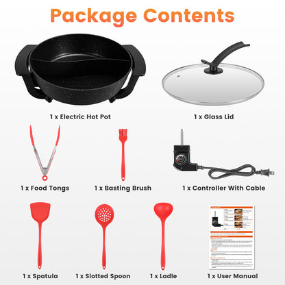6L Electric Hot Pot With Divider 1100W Dual-Flavor Pot Shabu Shabu Pot Non-Stick With 5-Temp Control For Shabu Shabu Fondue Perfect For Family Gatherings &amp; Parties